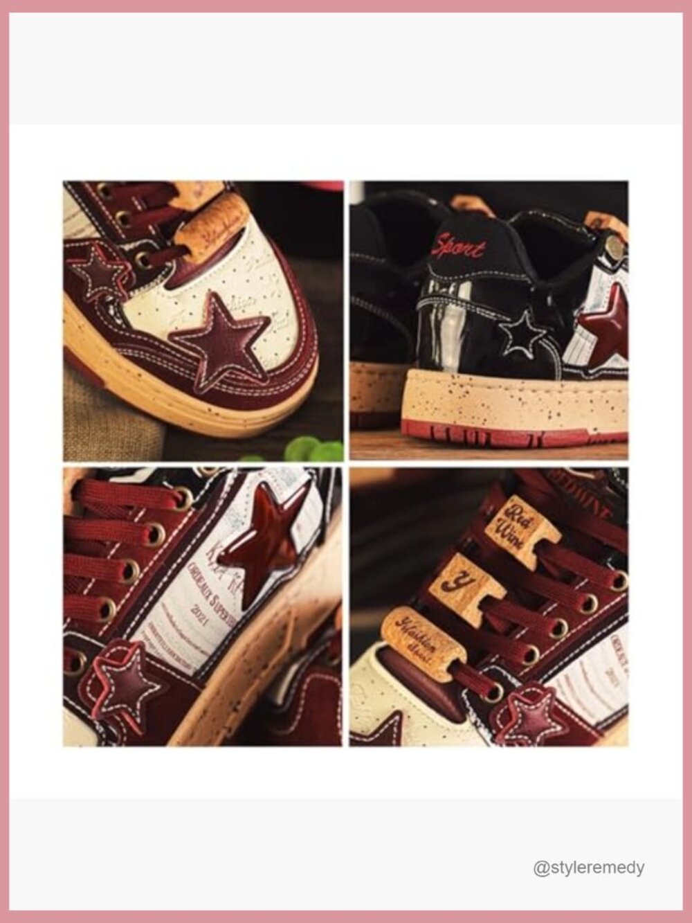 Burgundy Star Chunky Sneakers Women Fashion Platform Walking Shoes - Picture 4 of 7
